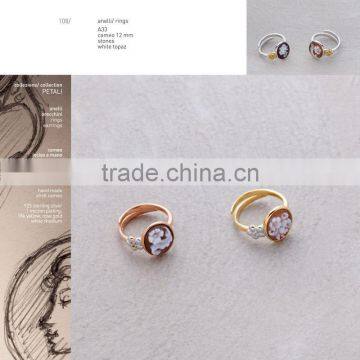 2014 New Classic 925 Sterling Silver Handcrafted Flower Cameo Ring Made in Italy A33 cameo 12mm