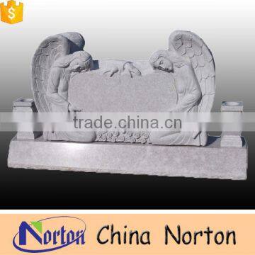 European style carved flower gray granite double angel tombstone with double heart headstone NTGT-060L