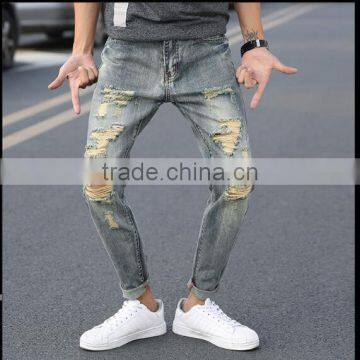 2017 Summer Latest Design Mid Waist Straight Leg Casual Wash Denim Pants for Men photo-2