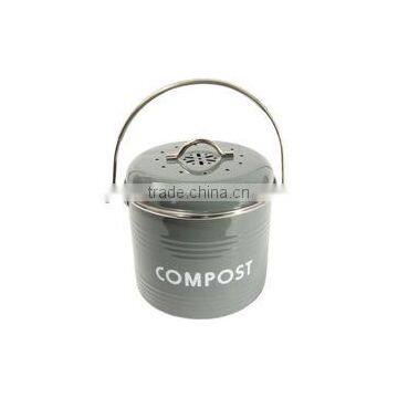 New Cream Power Coated Metal Compost Bin With Red Lid photo-2