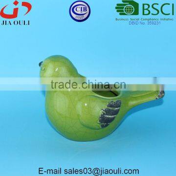 BSCI Factory Ceramic Bird Figurines, Crakle Glazed Green Bird Flower Pot photo-3