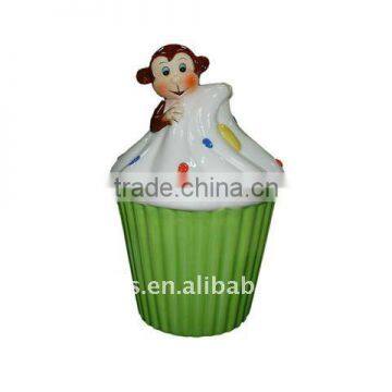 Ceramic Cupcake cookie jar with monkey