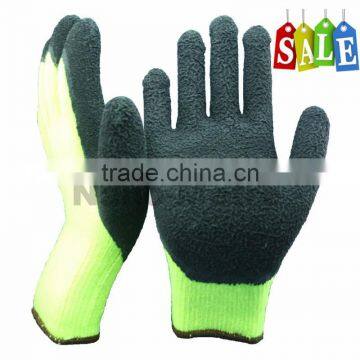 NMSAFETY 7 gauge Hi- Viz nappy acrylic liner coated foam latex on palm safety gloves