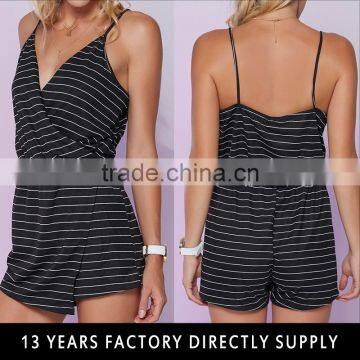 Ladies Sexy Spaghetti Strap Summer romper Womans black and white stripe Playsuits 2015