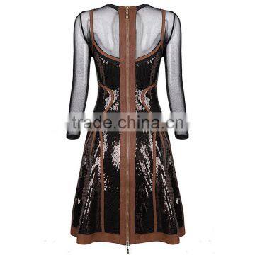 2015 High Quality Round Neck Long Sleeve Knee Length Celebrated Dress With Mesh photo-2