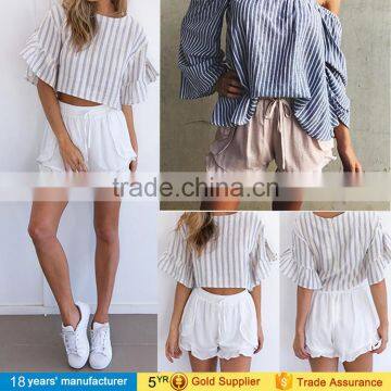 Sexy plus size high elastic waist drawstring loose streetwear summer beach ruffle shorts for women 2017