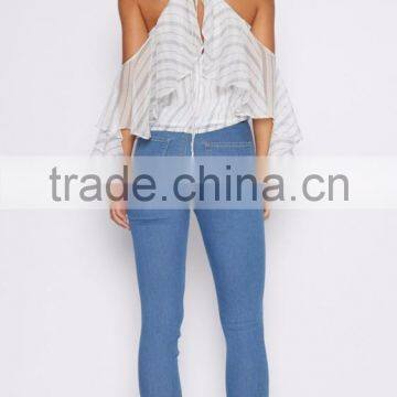 Latest Design Halter Neck off Shoulder Woman Tops Summer Ruffle Tops photo-4