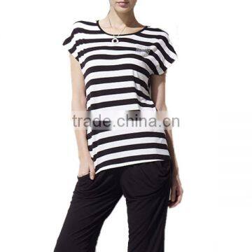 Cotton/polyester Contrast Color Stripe Fashion t Shirt With Short Sleeve photo-2