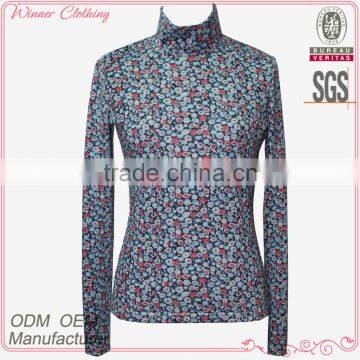 Women Clothing Plus Size Long Sleeve Shirt Garment High Collar Floral Print Laides Blouse Winter