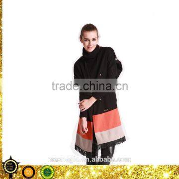 double-breasted V neck women long wool cashmere coat turkey