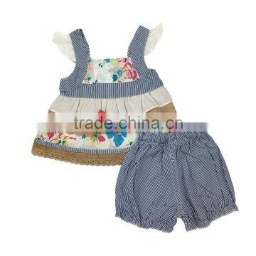 Wholesale New Design Floral Stripe 2 Piece Outfit Baby Girls Photo Without Cloth of Baby Clothes Set photo-2