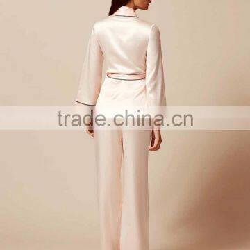 Women's Satin Pyjamas Wedding Robe Tie Waist Embroidered Sleepwear Custom Smooth And Soft Artificial Silk photo-3