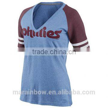 custom made Deep V neck baseball t shirt for sports fan, wholesale and most popular in USA and Europe market