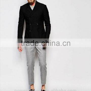 2016 Mens Super Skiny Double Breasted Black Suit Jacket photo-4