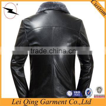 High Quality OEM Latest Designs Real Fur Black Man Leather Jacket photo-2