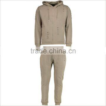 Custom New Design Broken Hole Washed Tracksuit Slim Fit photo-2