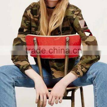 Runwaylover EY1000C Clothing Factories in China Zip Front Chest Pocket Camo Print Military Jacket Woman