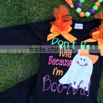 The Halloween Kids Girls Gost Print OUTFITS Ruffle Pant Sets Girls Boutique Clothes Kids Sets With Matching Accessories photo-4