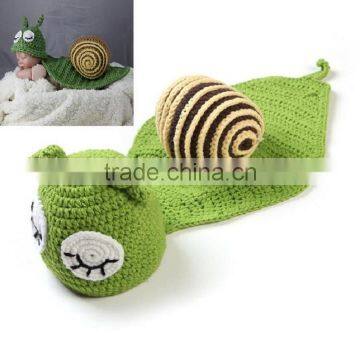 Handmade Crochet Small Green Snail Baby Clothes Camera Photography Props photo-2