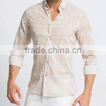 Beige Super skinny Long Sleeve Men Casual Shirt