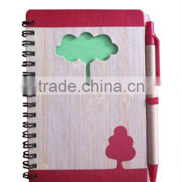 Spiral bound graph paper notebook hard bamboo cover