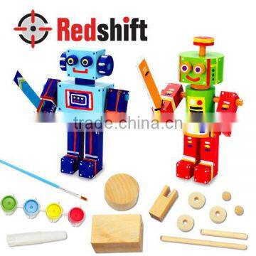 OEM Product art & craft toy color Wooden Mini Robot Set