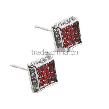Customized Insert Red Diamond Unisex Sterling Silver Stainless Steel Hiphop Earrings Wholesale photo-4