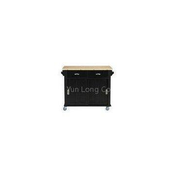 Solid Rubber Wood Black Spoon / Bowl Storage Cart For Kitchen