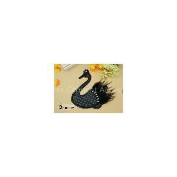 3D Handmade Beaded Appliques For Clothing With Feather , Black Swan