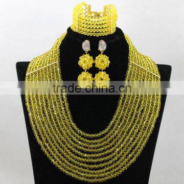 Yellow African Wedding Crystal Beads Necklace Nigerian Earrings Jewelry Sets