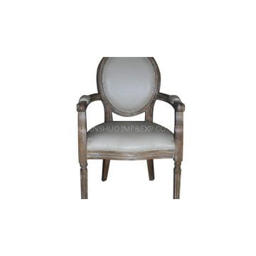 Oak Leather Distressed Oval Back Arm Chairs