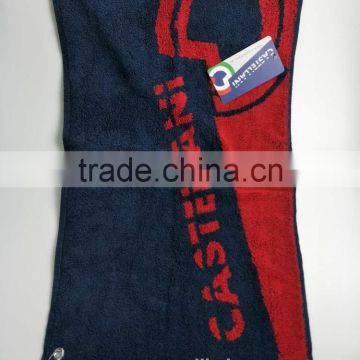 wholesale Golf towel with custom jacquard logo and with clip