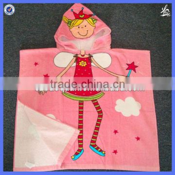 Terry velour printed poncho towels /kids printed poncho beach towel