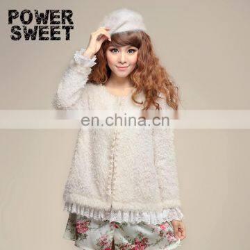 European Fashion Style Cover Lovely Fur Lace Sweep Beaded 2014 Winter Ladies Office Coat