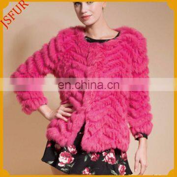 Colorful rabbit fur knit jacket china wholesale long sleeve rabbit fur coat