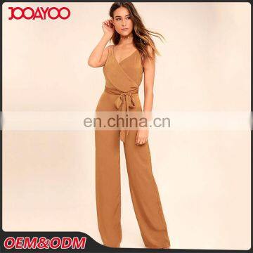 Sexy plunging backless spaghetti strap woman romper wrap design ladies loose one piece jumpsuit