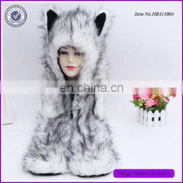 Unisex Winter White Wolf Animal Fur Hat Pattern Custom Fur Hoods