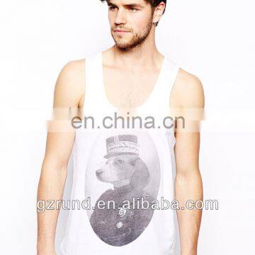 2014 Vest With Dog Portrait Print fashionable deep O-neck boy dry fit chinese supplier custom shirt design for man model-sc175