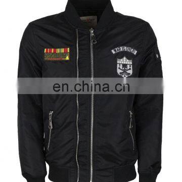 Custom Nylon Plain Black Flight Bomber Jacket Mens With Patches photo-2