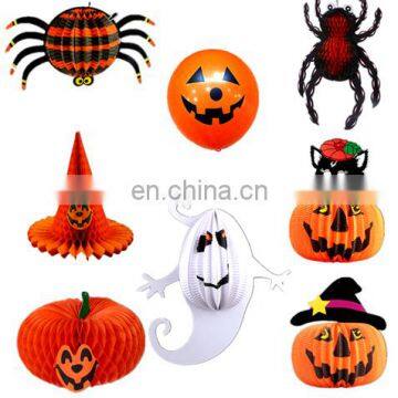 8pcs set spiders, hat, pumpkins, and balloon honeycomb paper flower for halloween decoration