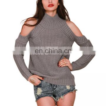 2017 Latest High Neck Design Bare Shoulder Custom Knit Sweater Women