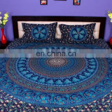 Indian Mandala Bluel Duvet Cover Ethnic Quilt Covers Hand Screen Printed Doona Cover Blanket With Pillow Cover