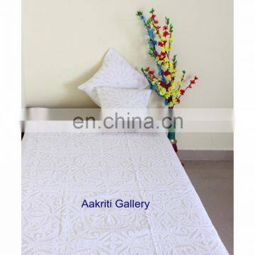 Wholesale Quilt 100 Cotton Single Cutwork Kantha Bedspread Throw Indian Off White Color Handmade Quilt