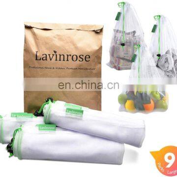 Reusable Produce Bags Mesh with Drawstring Durable Overlock-Stitched Strength See-Through Washable Storage Bags