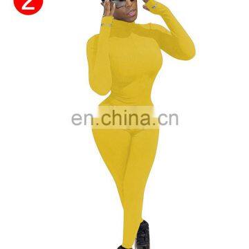 High Quality Solid Color Ribbed Long Sleeve Jumpsuit photo-2
