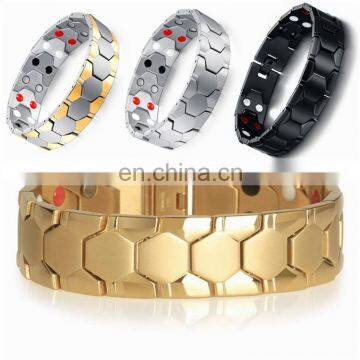 Double Row 4 Element Pain Relief Mens Bio Health Stainless Steel Magnetic Bracelet photo-2
