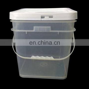 4 Gallon Square Food Grade Plastic Bucket Handled Pail with Lid