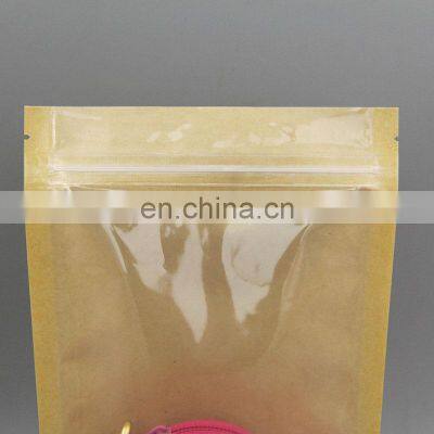 Customized Printed Stand Up Kraft Paper Bag One Side Clear And One Side Kraft Paper