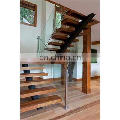 Single mono steel beam tempered glass panel railing handrail metal staircases