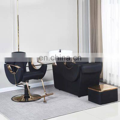 Gold Stainless Steel Frame Synthetic Leather Shampoo Chair for Hair Beauty Salon Massage Barber Shop photo-3